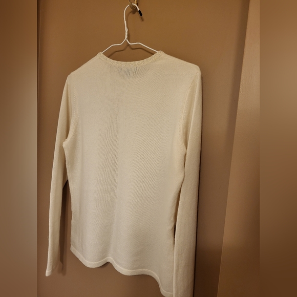 Lands' End. Beaded cashmere crewneck sweater, sequin collar detail. Off white. M - Picture 3 of 6